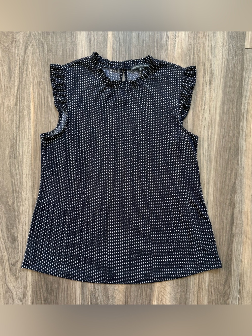Adrianna Papell Navy & White Polka Dot Top Size M